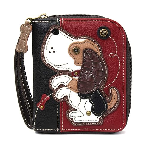 CHALA Zip Around Wallet, Wristlet, 8 Credit Card Slots, Sturdy Pu Leather - Dog Gen II - Burgundy