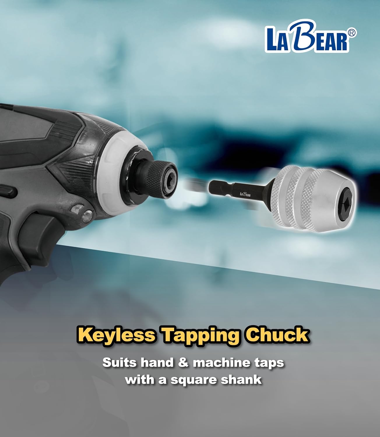 LABEAR Adjustable Tap Chuck M6–M12, Keyless Quick Change Tap Holder, 1/4" Hex Shank Tap Adapter for Drill Driver, Cr-V Steel Heavy Duty Threading Tool for Auto Repair & Metalworking