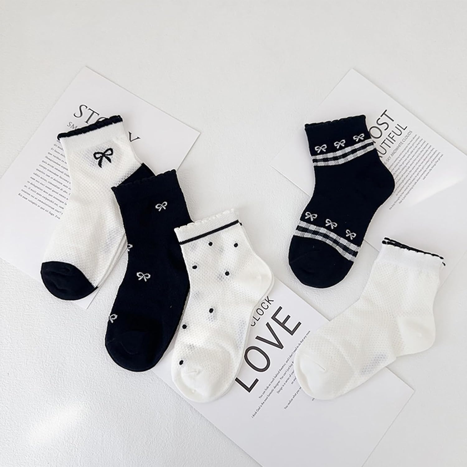 Baby Toddler Girls Ruffle Socks Cute Bow Polka Dots Frilly Dress Summer Mesh Solid Ankle Socks for Kids,5 Pairs