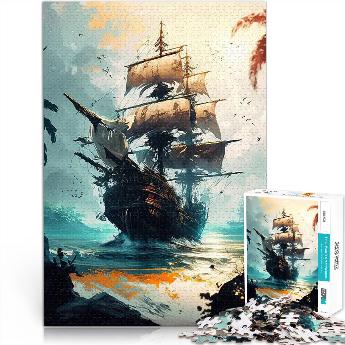 Puzzle 2000 pezzi per adolescenti paesaggio di nave pirata Giocattolo educativo antistress è ideale come regalo per tutta la famiglia 70x100cm