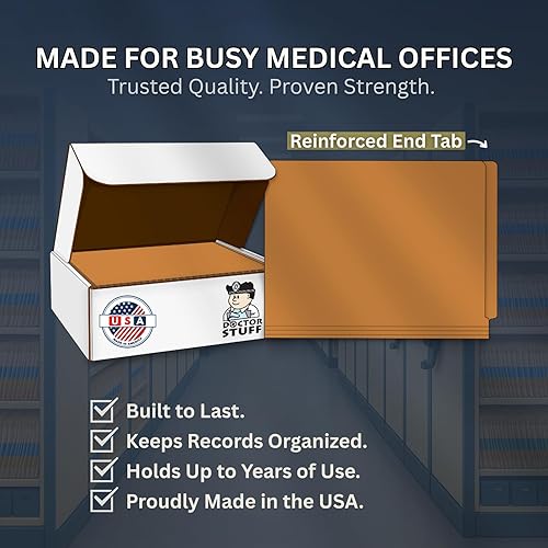 Miniatura 9 de Carpetas de archivos marrones, material médico, carpeta con pestaña final reforzada tamaño carta con cierre de 2 pulgadas en el interior frontal y