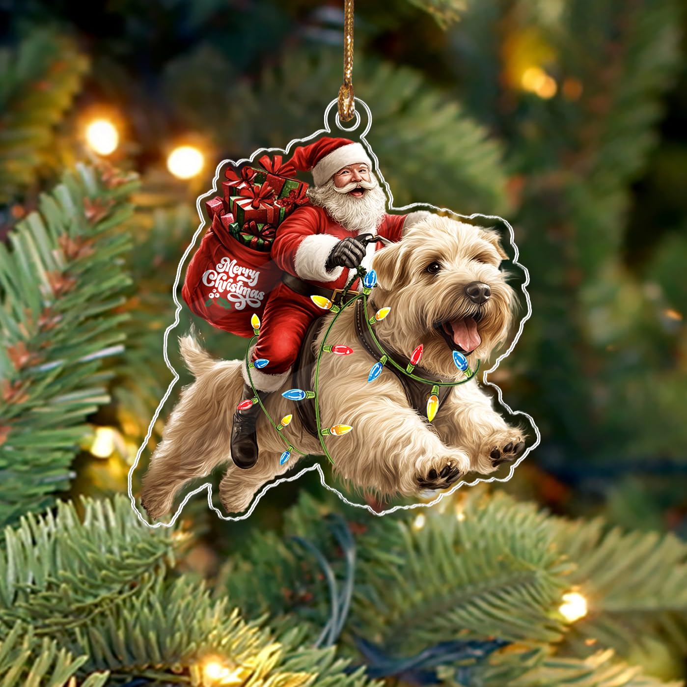 BEETHIS Funny Soft-Coated Wheaten Terrier Santa Christmas Ornament 2026 – 2D Flat Acrylic Dog Car Decoration – Hilarious Gift for Dog Lovers – Unique Wheaten Terrier XmasDecoration 3.5''