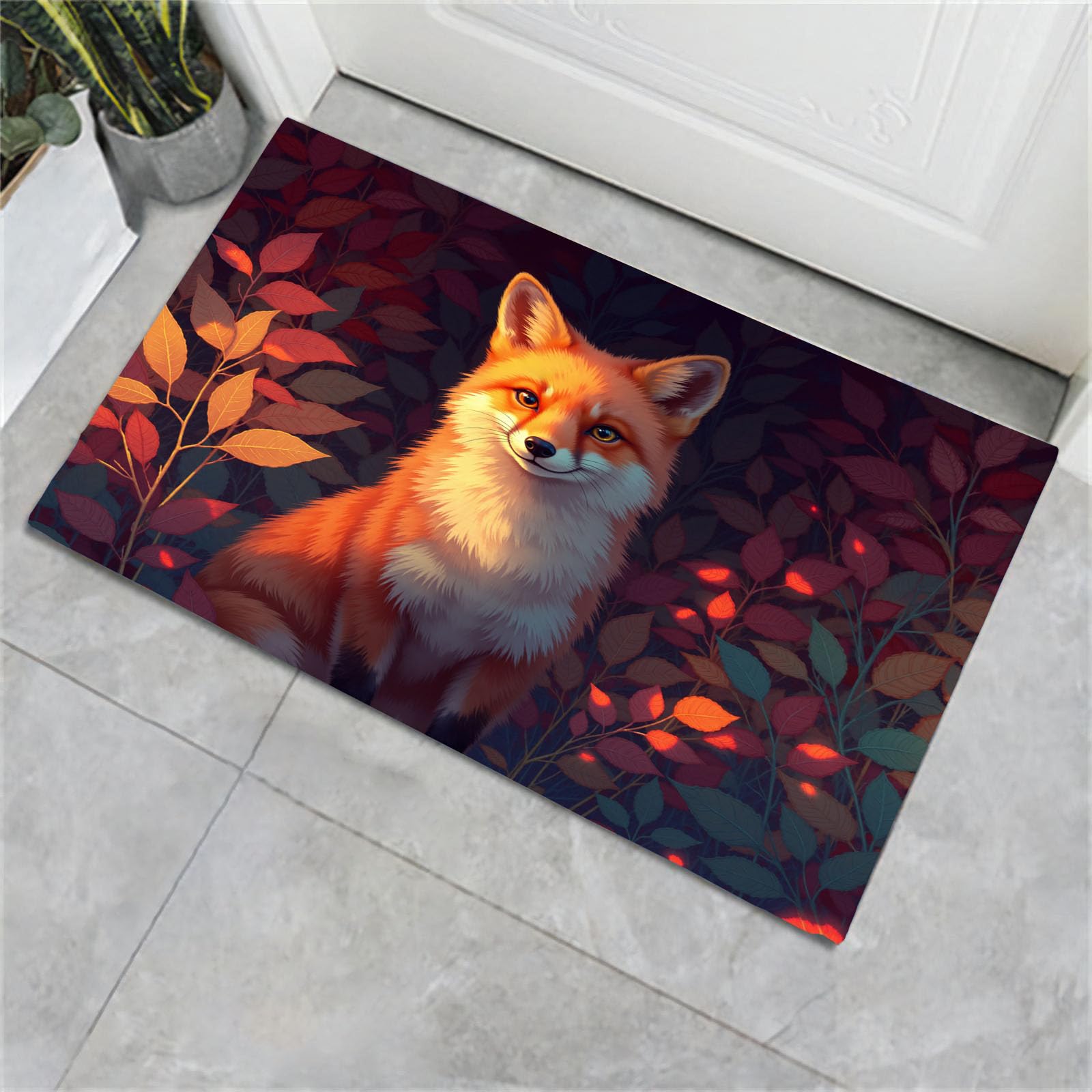 Paillasson renard d'automne 80x120 cm lavable et antidérapant
