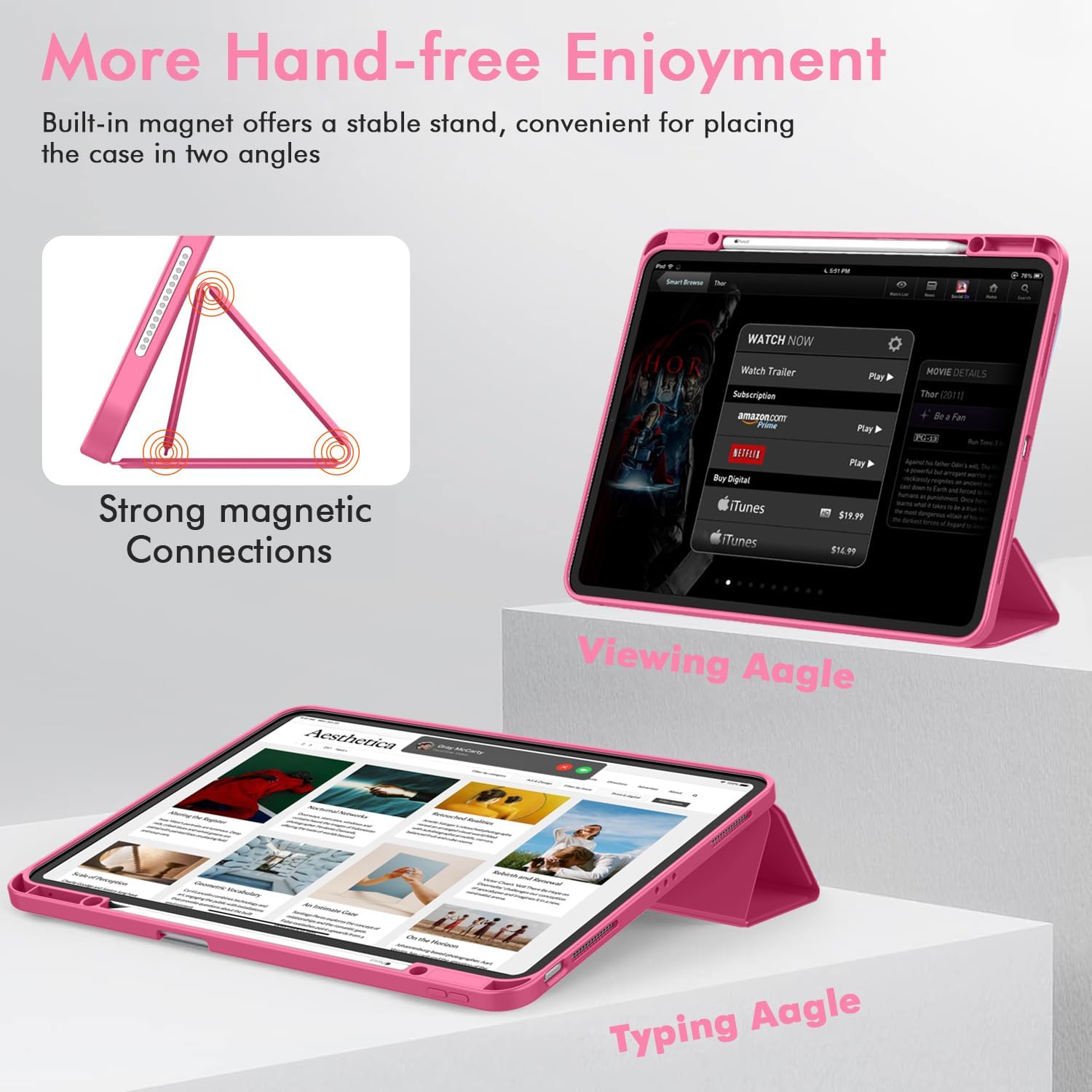 ZryXal New iPad Air 13 Inch Case M3 2025/M2 2024 with Pencil Holder, Trifold Stand Smart Case with Soft TPU Back,Auto Wake/Sleep(Peach Red) image 4
