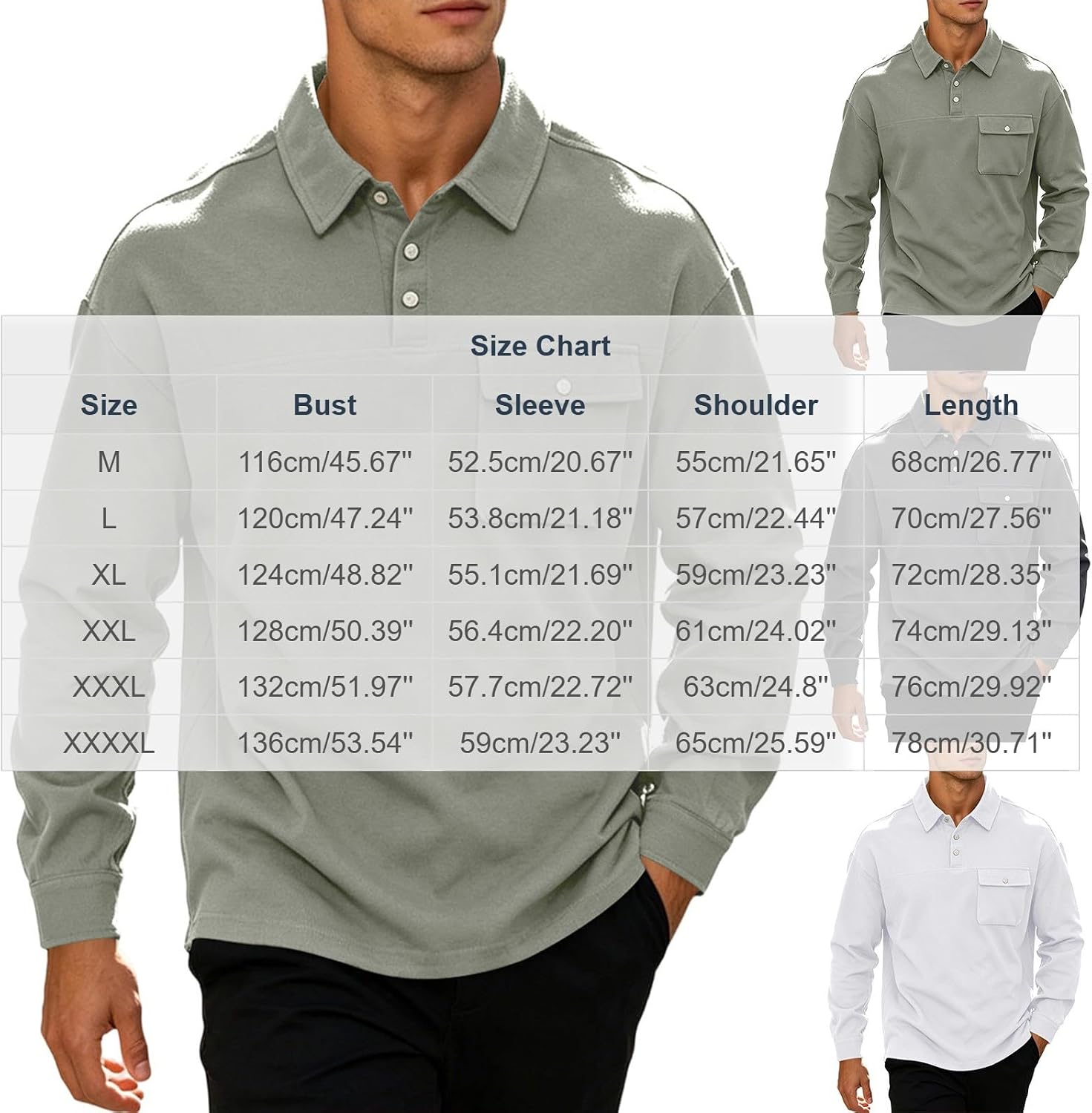 Lapel Collar Shirts with Pocket for Men Long Sleeve Pullover Tops