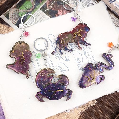 Miniatura 6 de EMAYDRE - Moldes de resina para llavero, 12 moldes de resina de silicona con agujero de resina para aretes, collar, colgantes para principiantes de