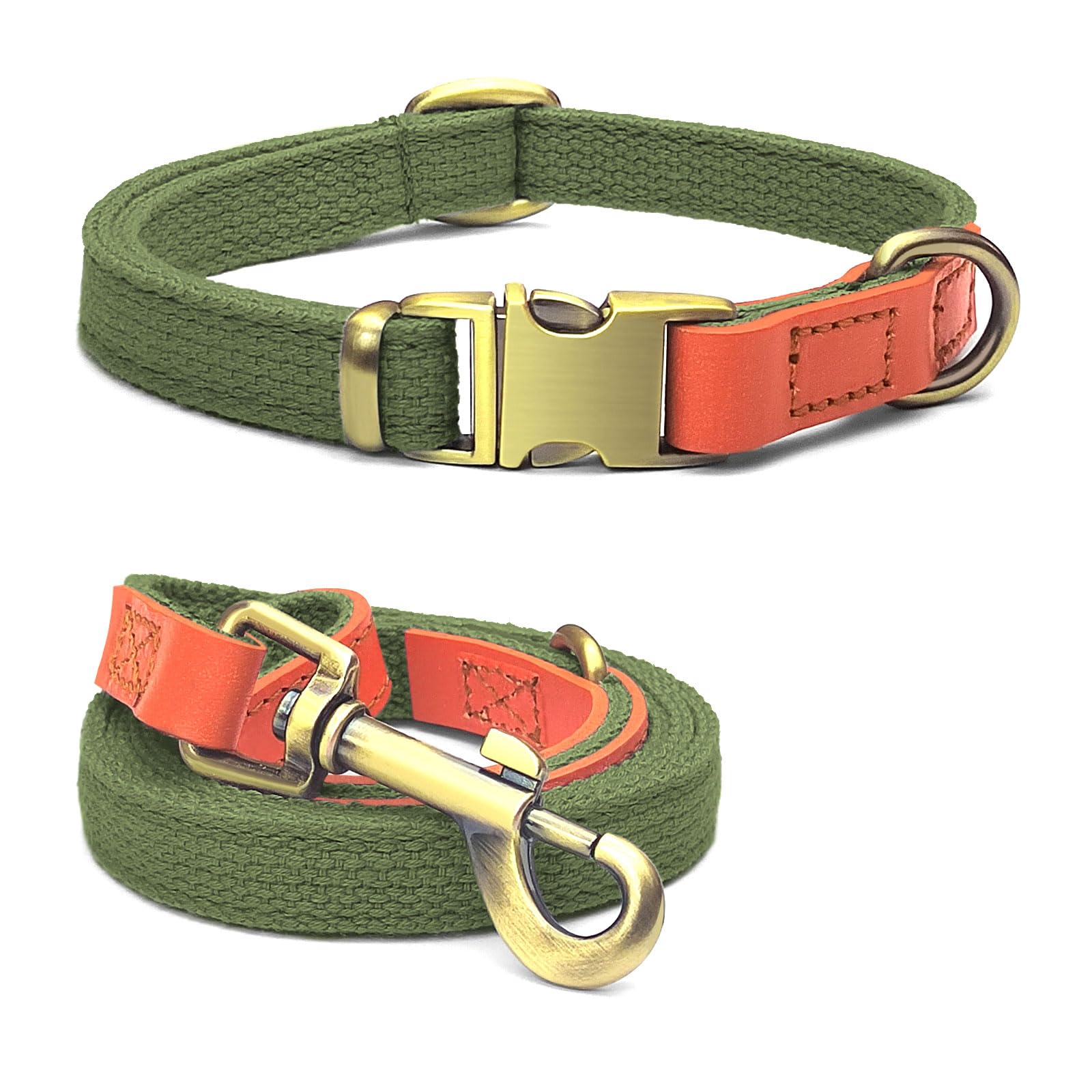 Qianruida Collar y Correa Perro Conjunto de Collar y Correa Conjunto Collar Correa para Perros PequeñOs Medianos Grandes- Verde Militar,M