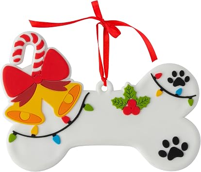 Haooryx Christmas Dog Bone Ornament - Bow Personalized Puppy Dog Hanging Pendant Decoration Christmas Tree Handwritten DIY Pet Holiday Home Party Decoration New Year Present Festive Holiday Decor
