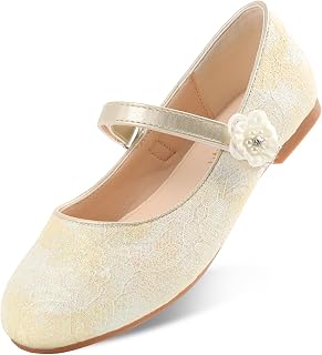 Wulubaba Girls White Dress Shoes Mary Jane Flats for Wedding Party