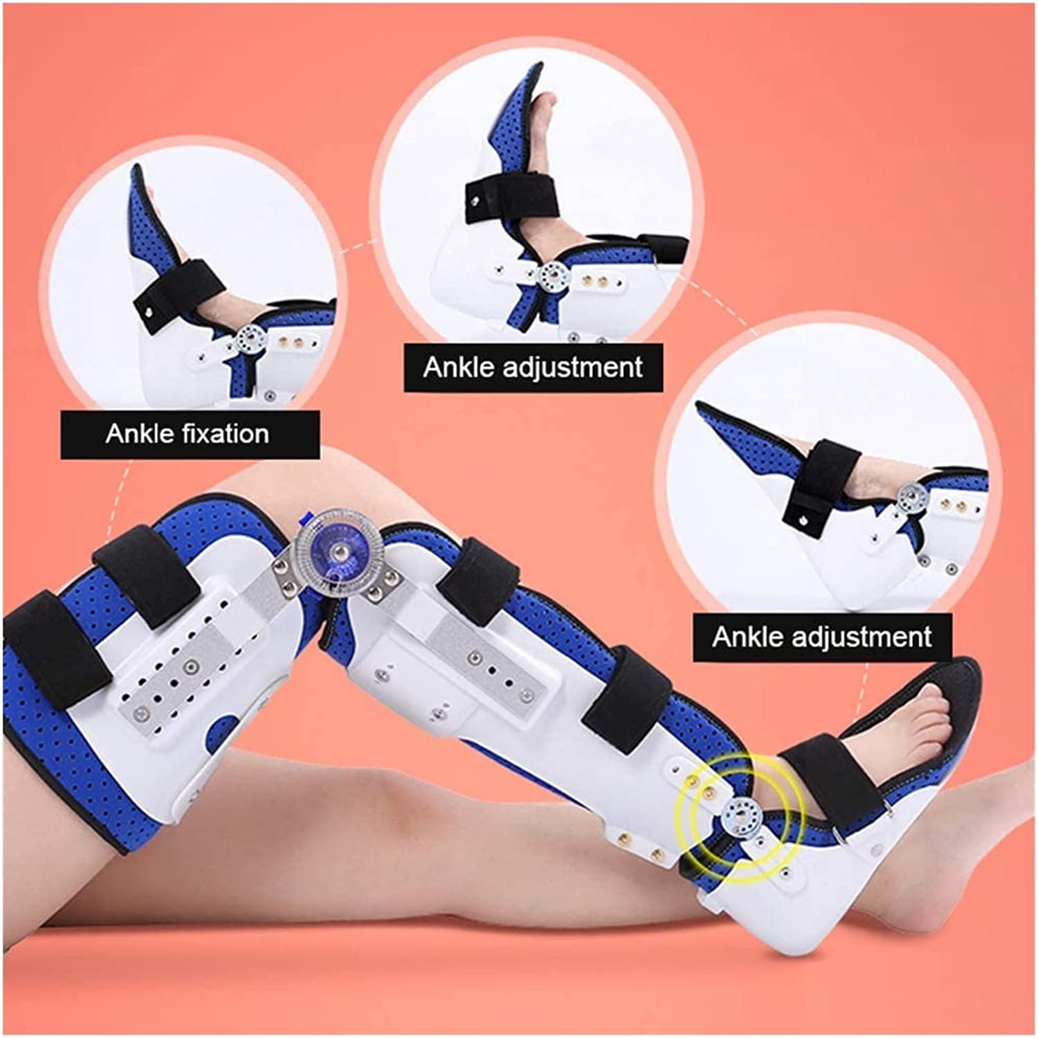 Attelle de Genou à Jambe Articulée Réglable Orthèse de Marche Cheville et Pied Attelle Fixe Correcteur d'articulation du Genou Support Jambe et Cheville Fixe Support 22.7.27 (Couleur : Bleu+Blanc