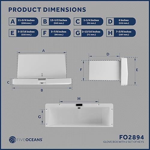 Miniatura 6 de Five Oceans Caja de guantes de barco, con cerradura con 2 llaves, plástico ABS blanco de alto impacto y resistente a los rayos UV - FO2894