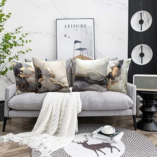 Miniatura 7 de GALMAXS7 Juego de 4 fundas de almohada de 18 x 18 pulgadas, fundas de almohada decorativas modernas de arte abstracto con pintura naranja quemada,