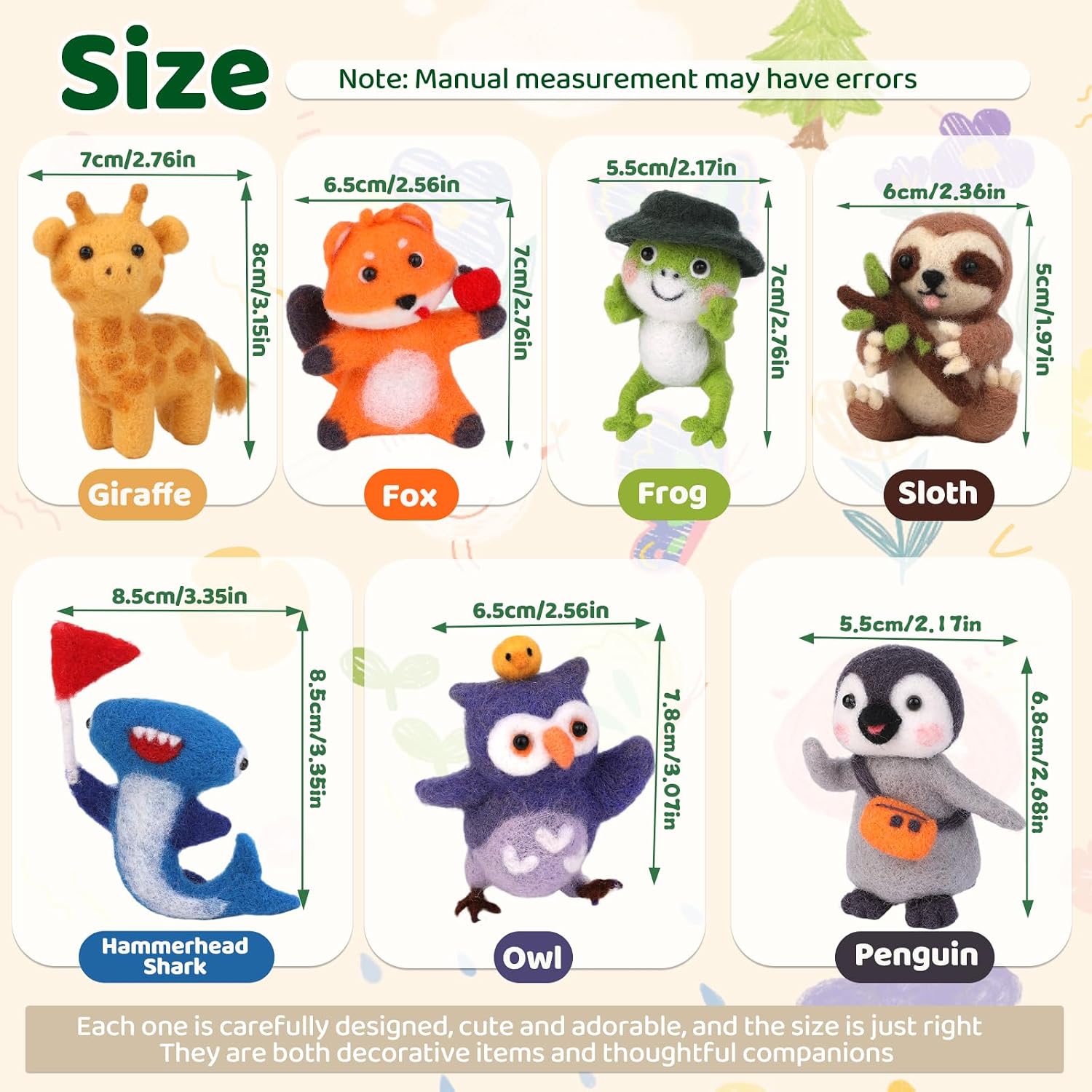 OEHPICC Needle Felting Starter Kit, 7 Cute Buddy Wool Felting Kit, Animal Felt Kit for Beginner Adults with Felting Needles and Instructions for DIY Felting
