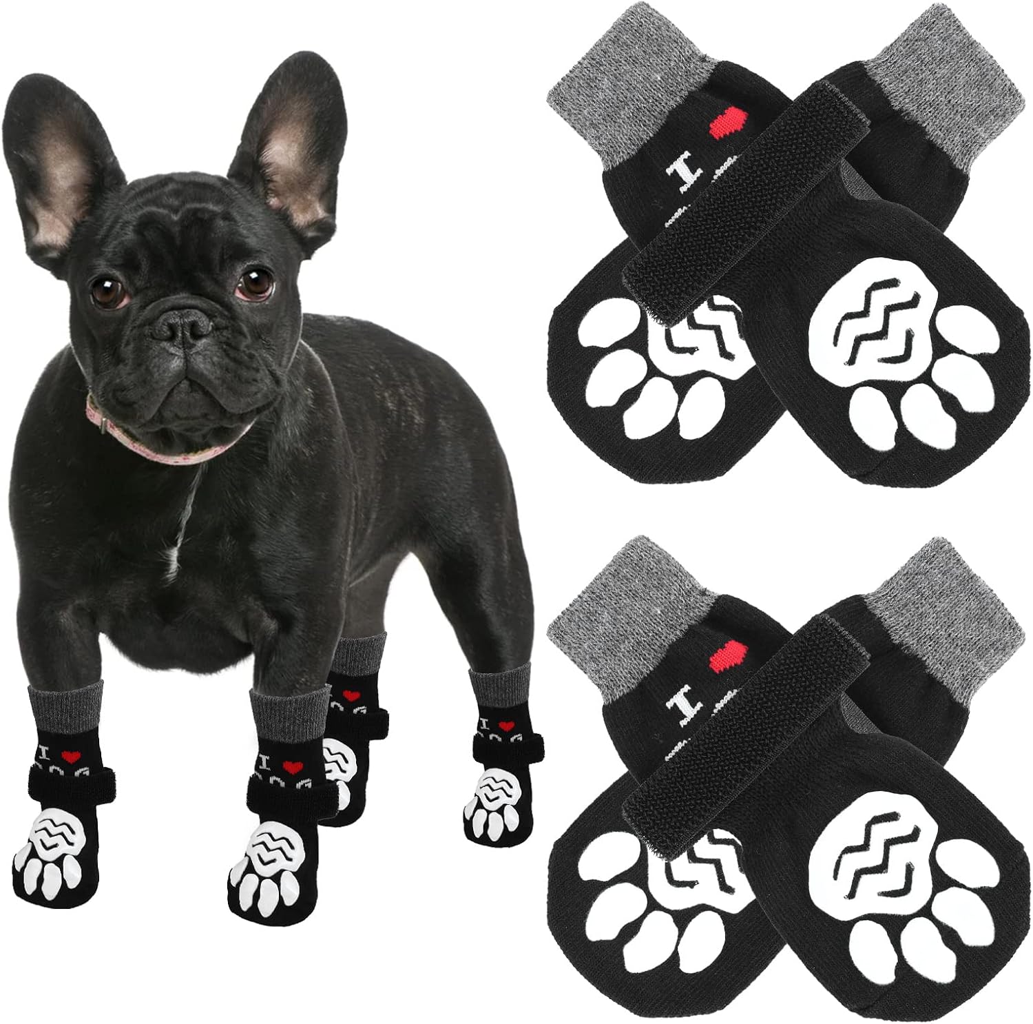 Molain Non-Slip Dog Socks, Double Side Dog Socks with Adjustable Straps Dog Paw Protectors for Indoor Hardwood Floors Traction Control 2…