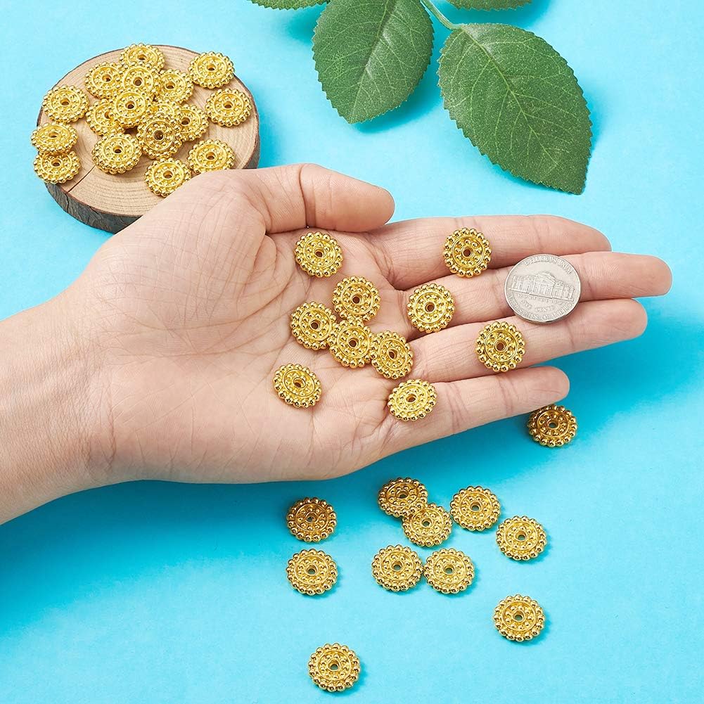 PandaHall 50pcs Golden Spacer Beads Alloy Flower Loose Bead for Jewelry Making, Style1-14x2.5mm-50pcs-Golden - Image 5