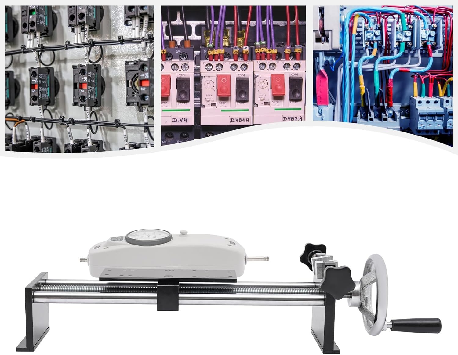 Push-Pull Force Gauge Bracket, 500N Manual Horizontal Spiral tensile Test Bench, Handwheel-Operated Test Bench, Stroke 220mm,for Plastics and Light Industrial