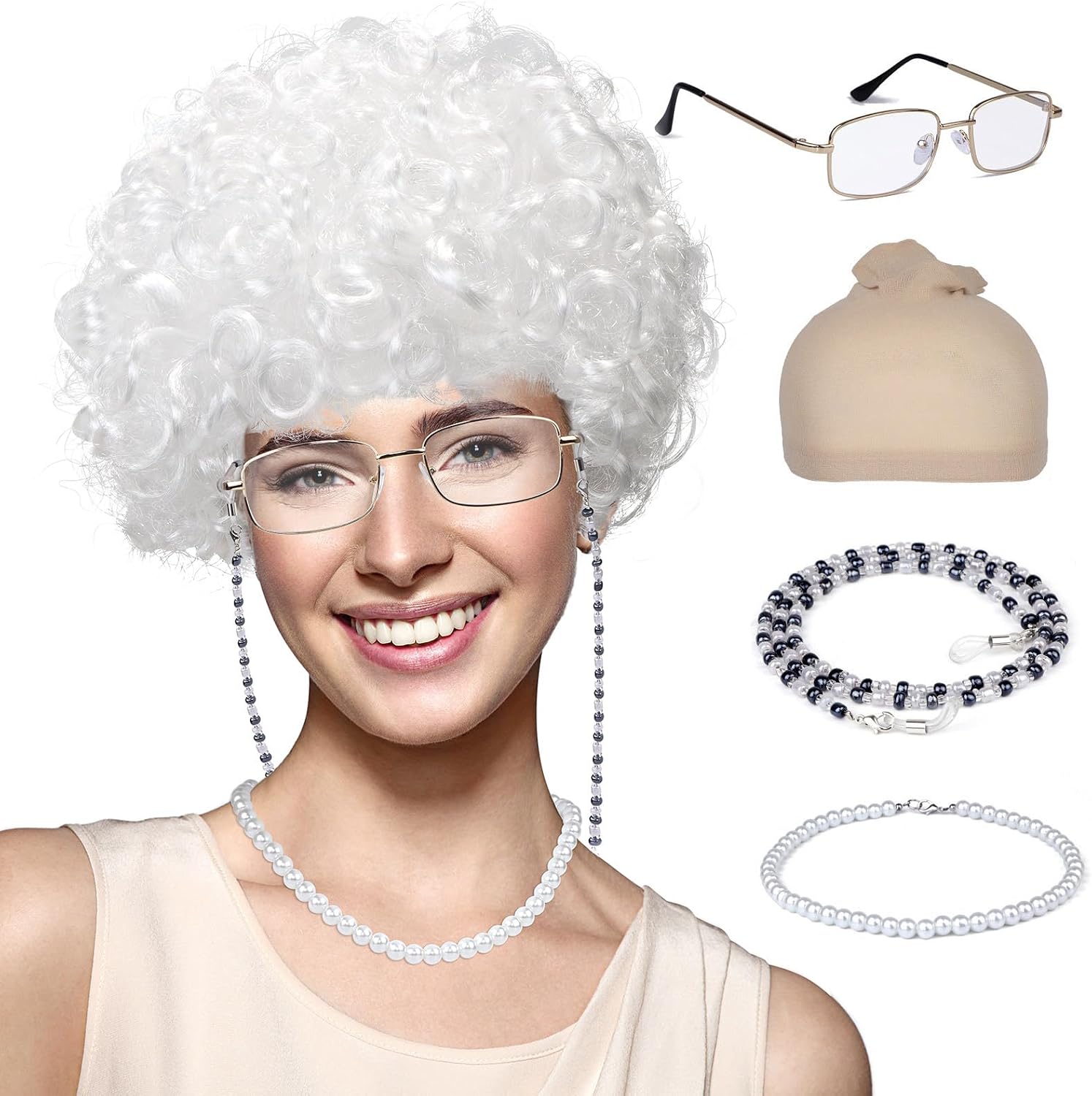 Old Lady Costume for Women,100 Days of School Costume for Kids Girls,Grandma Granny Costume for Halloween Cosplay