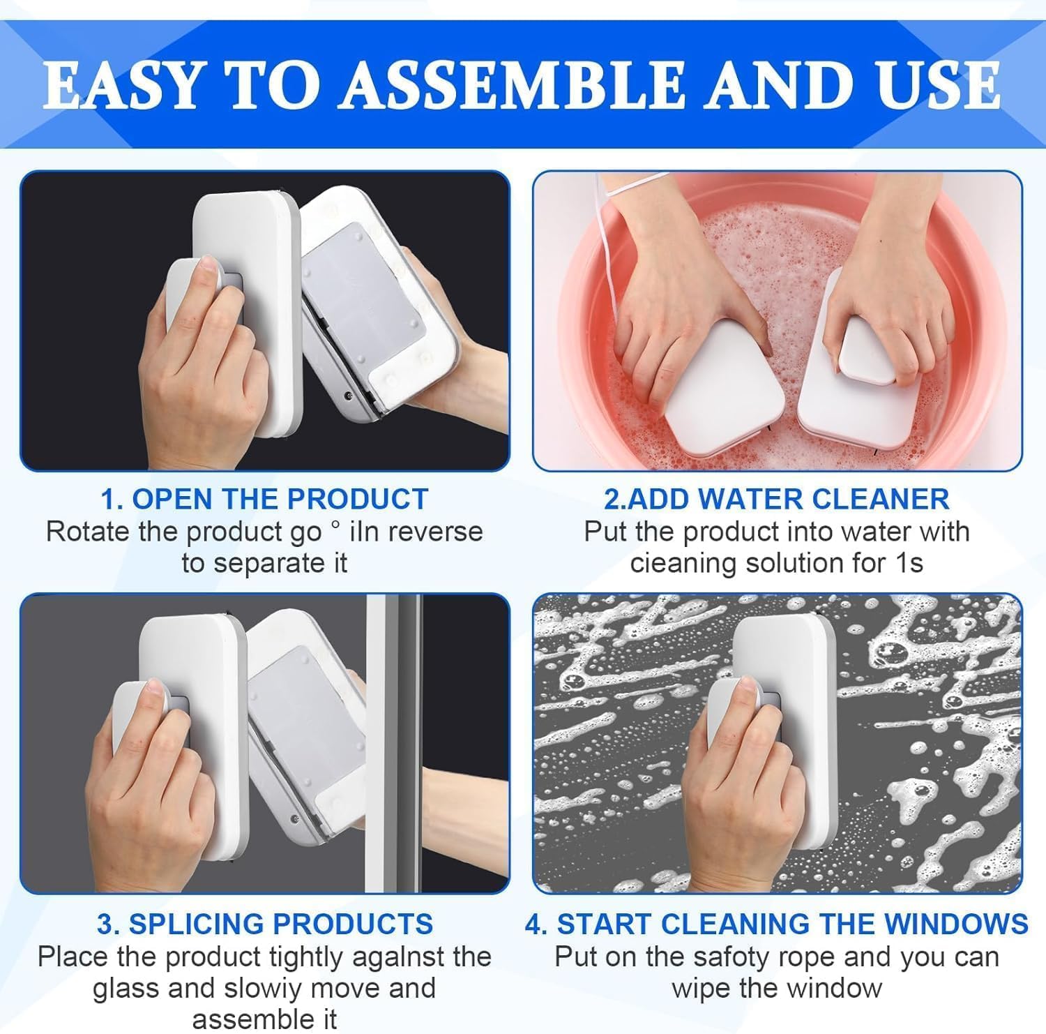 Magnetic Windshield Cleaner Tool Set, Magnetic Window Cleaner Tool, Widen Double-Sided Window Cleaner, Windshield Magnetic Car Window Cleaner, Glass Thickness 3-10mm for High Rise Car Glazed.