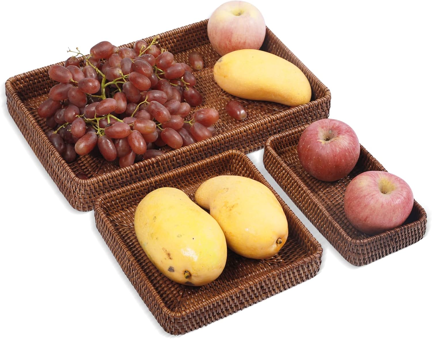 Rattan Serving Tray, Rectangular Woven Tray, Natural Wicker Decorative Serving Baskets for Organizing Tabletop Bathroom Kitchen Counter (Dark Brown) - Image 7