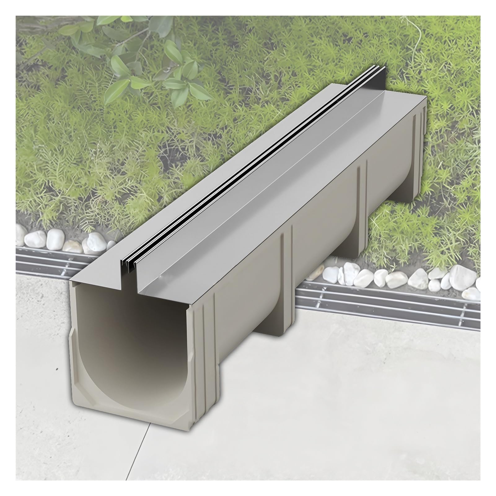 Drainage gratings, Linear Trench Drain System with Stainless Steel Grate, Sturdy Floor and Channel for Driveways(100x25x20cm/39.4x9.8x7.9in)