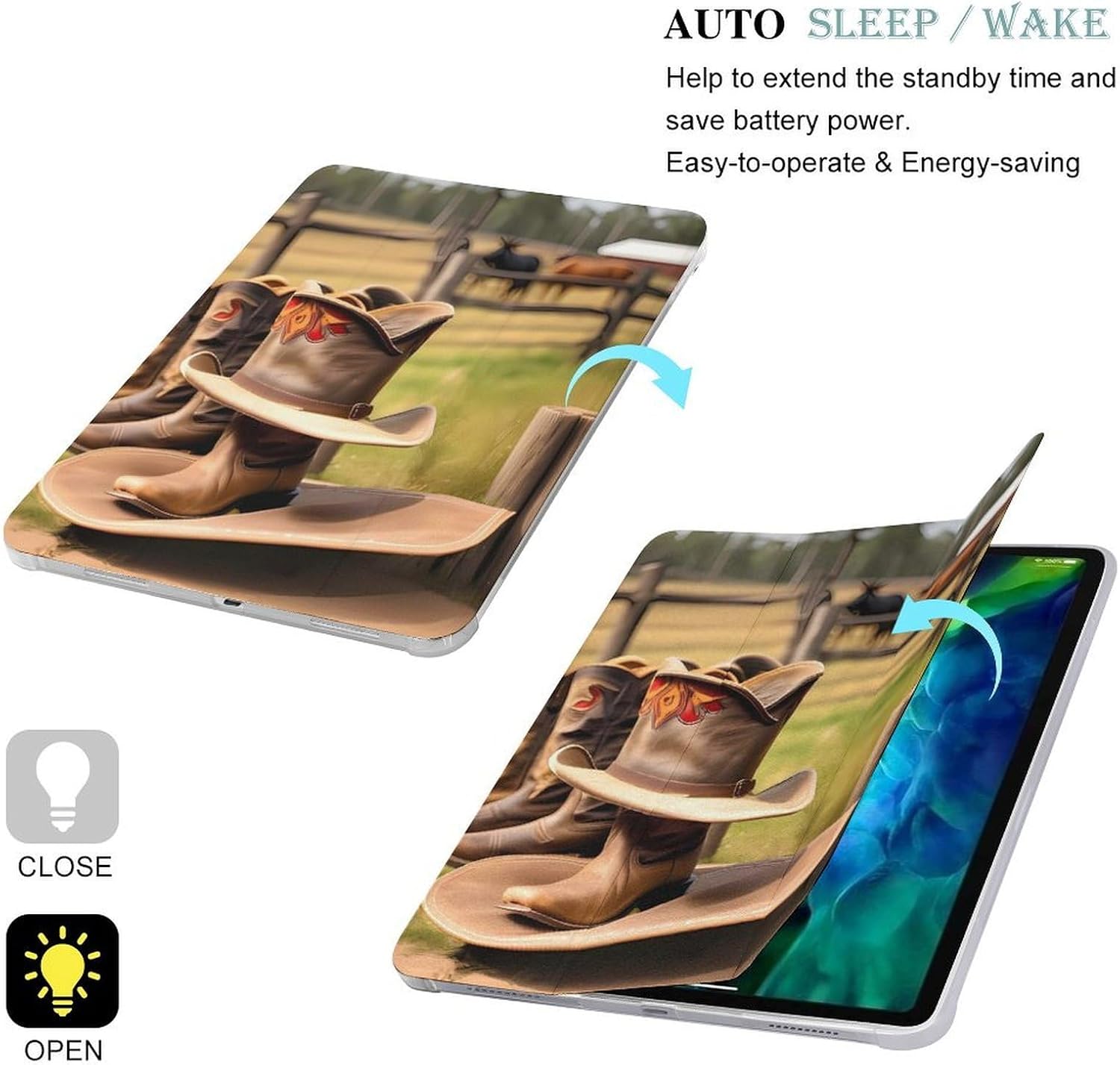 Cowgirl Boots Hat 12.9 in Trifold for iPad Case with Pencil Holder image 3