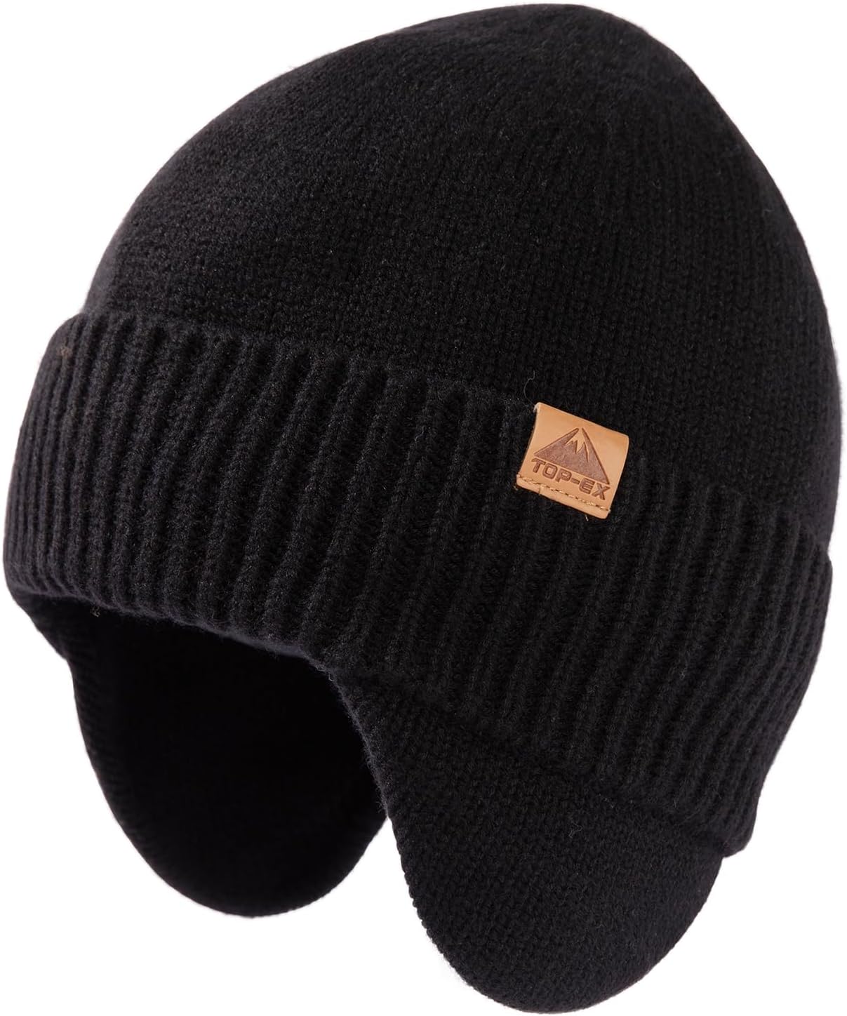 TOP-EX DryKnit™ Unisex 80% Merino Wool Waterproof Beanie with Ear Flap Warm Winter Fleece Lined Beanie Hat M/L/XL