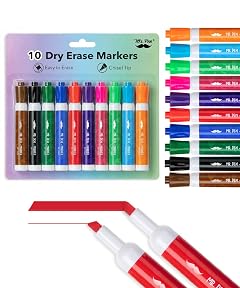 Mr Pen- Dry Erase Markers 10 Pack Assorted Colors Low Odor Ink Chisel Tip White Board Markers Dry