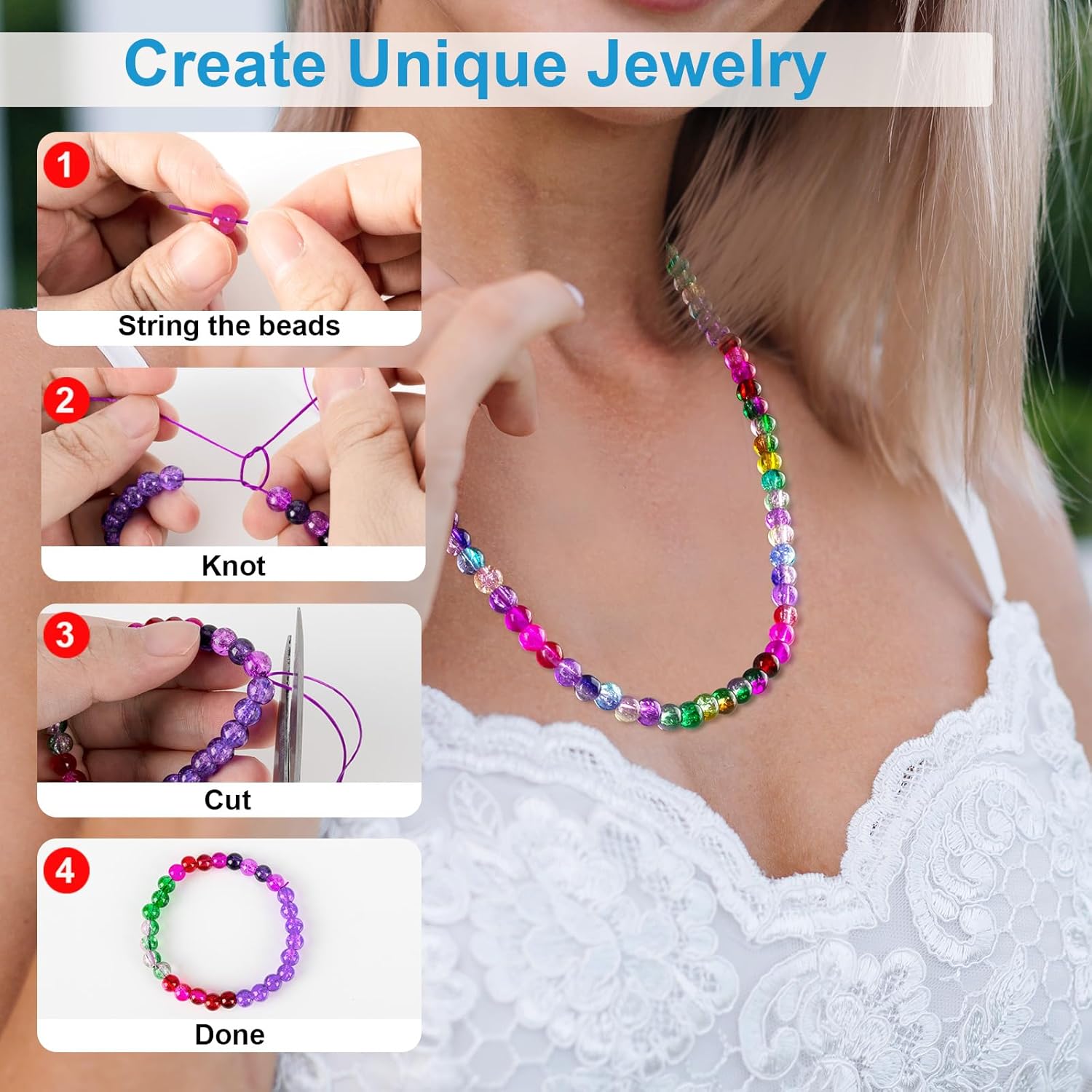 XSEINO About 1200pcs 6mm Crack Glass Beads Bracelet Making Kit,24 Assorted Colors Crack Blush Pink Series Crystal Glass Bead for Bracelet Jewelry Making,DIY Crafts,Friendship Bracelets - Image 4