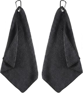 QUUPY 2PCS 11.8x11.8inch Black Microfiber Golf Towel with Carabiner Clip