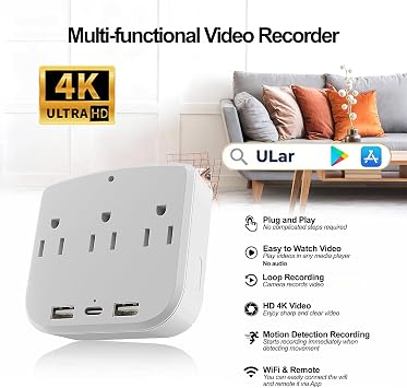 ULar 4K Outlet Camera WiFi6 App Remote Motion Alerts Local Storage