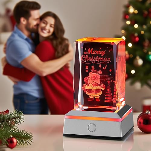 Miniatura 3 de Lámpara de noche grabada con bola de cristal cuadrada 3D con luces LED ajustables, regalo de cumpleaños para Navidad, esposa, novia, decoración