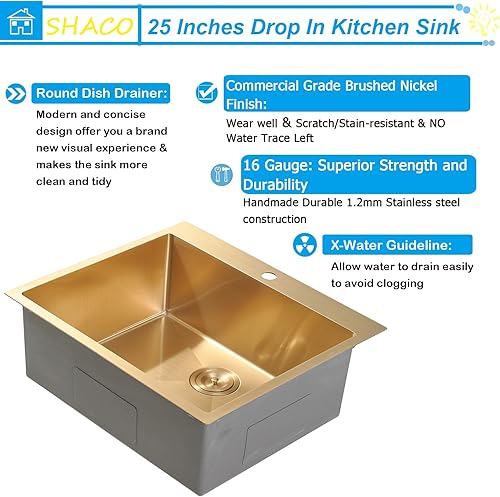 Miniatura 10 de SHACO Fregadero de cocina negro de 21 pulgadas, 21 x 20 pulgadas, montaje superior negro plomizo de acero inoxidable calibre 16, estación de trabajo