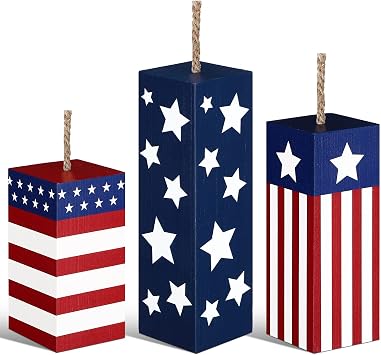 Weysat 3 Pcs 4th of July Table Decor Wood Patriotic Table Centerpieces 250th Anniversary Red White Blue Tiered Tray Decor Memorial Day Firework American Flag Wooden Sign for Labor Office Home