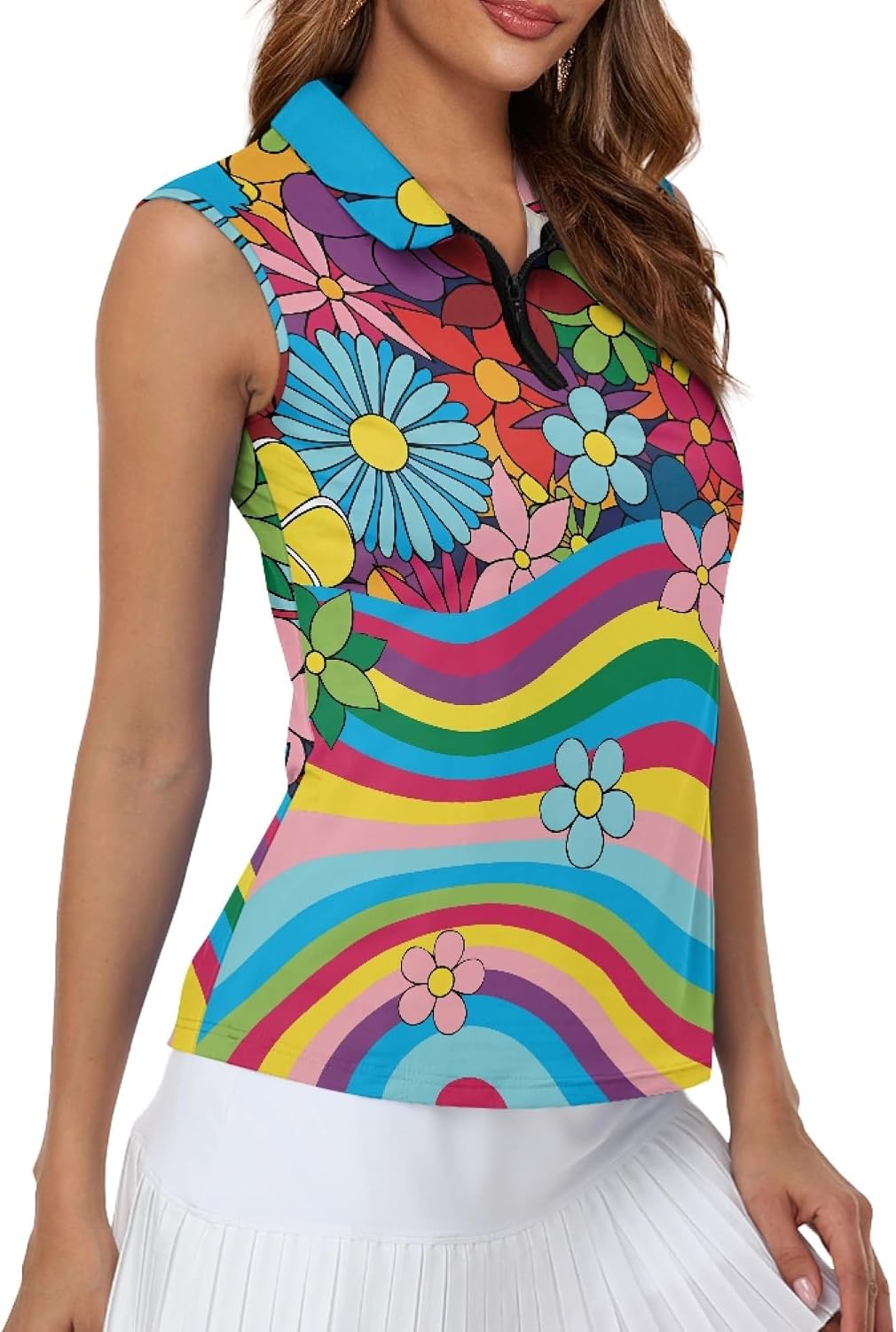 Women's Sleeveless Golf Shirts Quarter Zipper Tennis Tank Tops Racerback with Collar Quick Dry Athletic Shirt