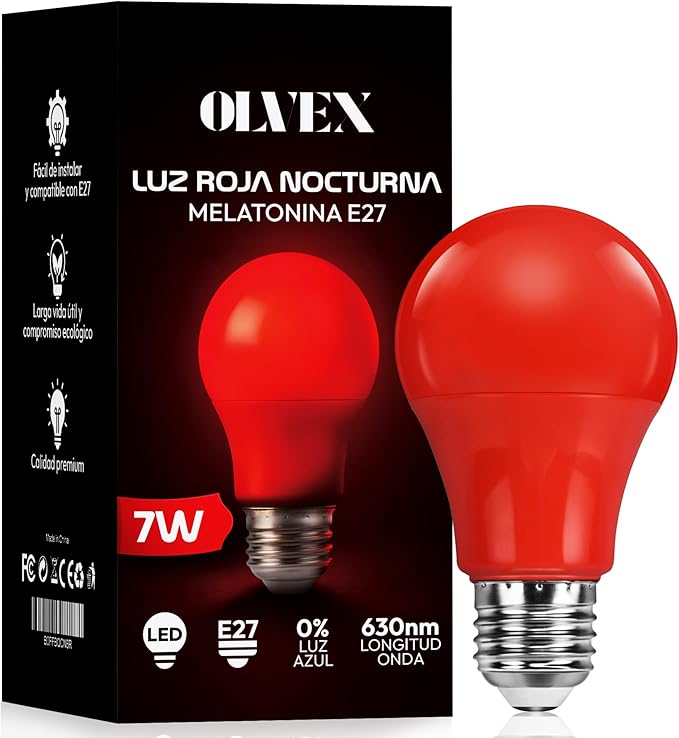 OLVEX Luz Roja Nocturna E27 – Tecnología Flicker Free