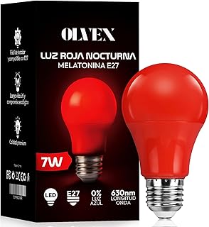 Luz Vermelha Noturna Melatonina E27 - Lâmpadas Led E27 Luz Quente - Lâmpada Led para Dormir - Tecnologia Flicker Free + 0% Luz Azul - Melhora do Ritmo de Descanso e Ideal para Ler.