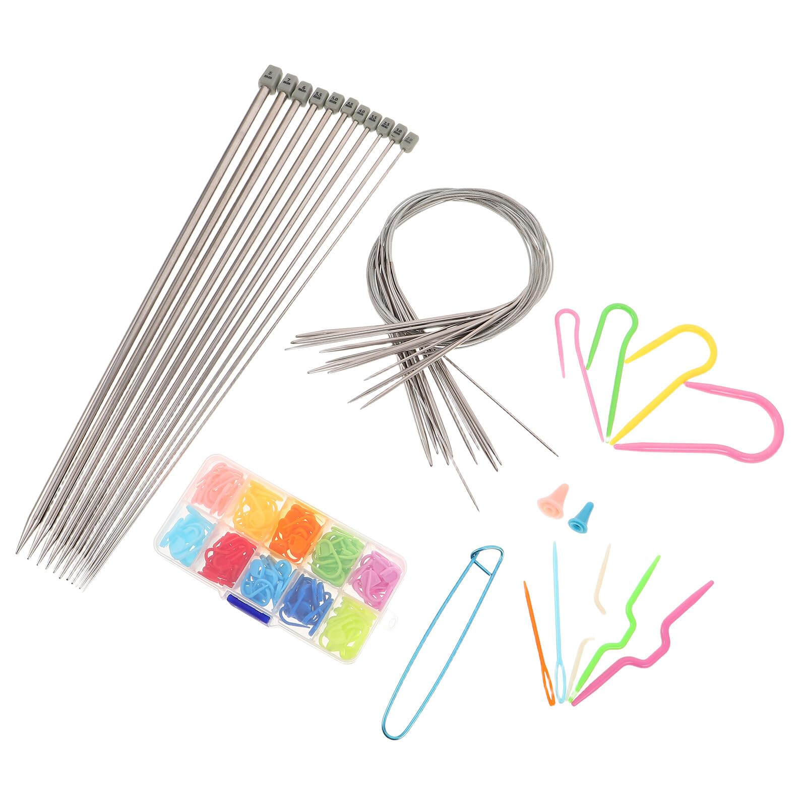WOONEKY Agujas de Tejer y Ganchillo Metálicas Duraderas con Marcadores Ergonómicos para Crear Suéteres y Alfombras Kit de Herramientas para Principiantes y Aficionados al Bricolaje