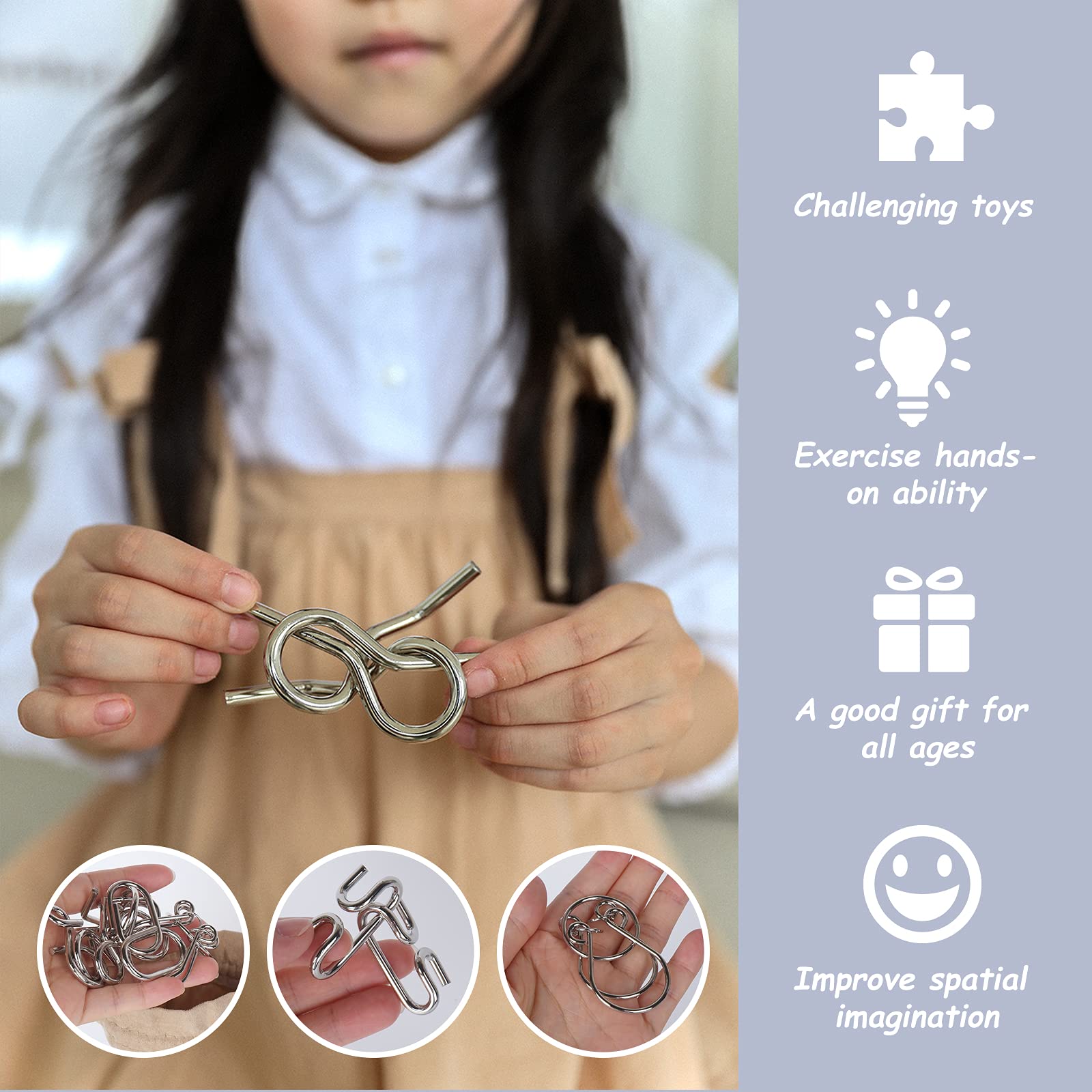 8 pièces - ensemble fil métallique test de QI casse-tête esprit casse-tête jeu pour adultes et enfants jouets