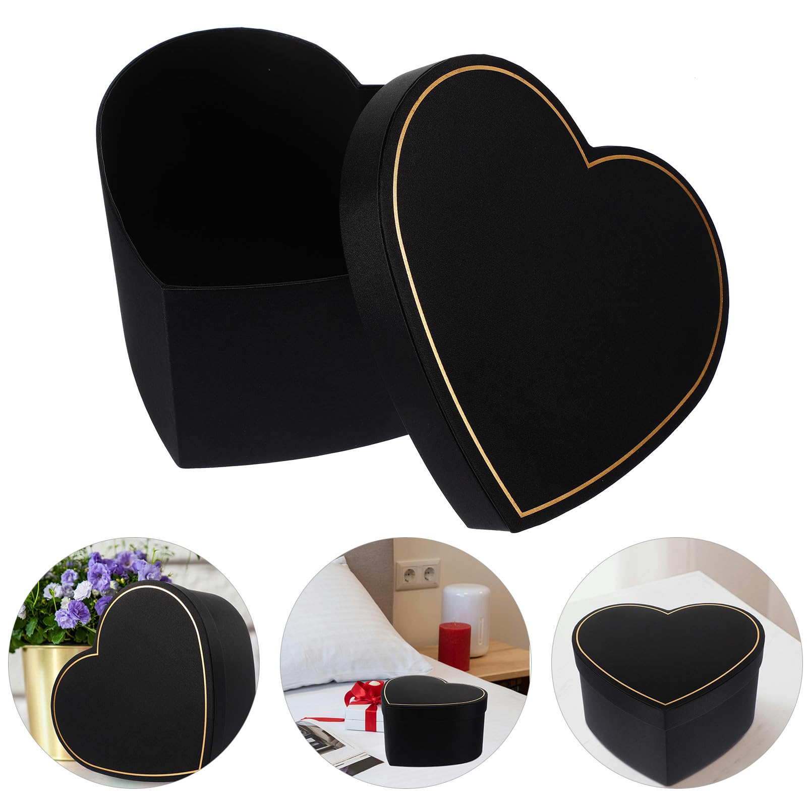 COMPUKAS Geschenkbox Dekorative Herzform Herzförmige mit Deckel aus Stoff in Schwarz Aufbewahrungsbox Geschenkverpackung für und Restaurant