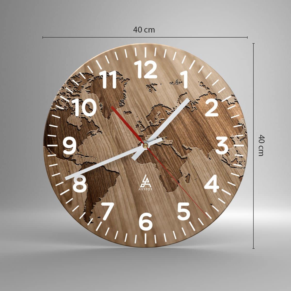 Orologio Da Parete In Vetro Con Mappa Geografica 40x40cm - Moderno E Silenzioso Per Soggiorno E Cucina - Decorazione Design
