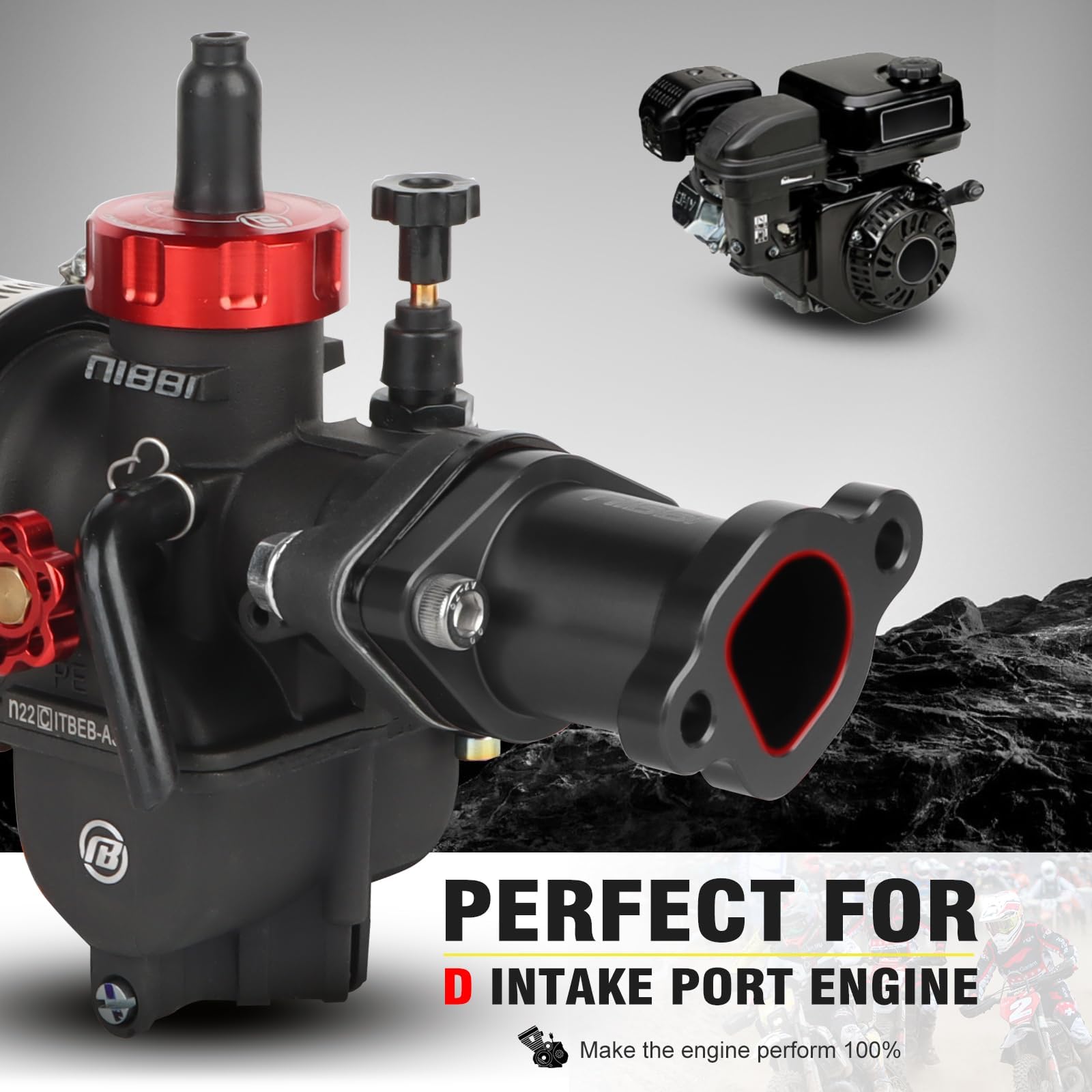 NIBBI Predator 212 - Carburatore PE22 flangia con collettore di aspirazione e filtro dell'aria, adatto per 212 Predator 196 cc, 212 cc, 224 cc, kart, pit bike, ATV, moto