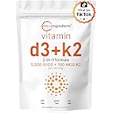 Micro Ingredients Vitamin D3 5,000 IU + K2 MK-7 100 mcg, 300 Softgels | 2-in-1 Bone, Immune & Heart Support | Easy to Swallow, Non-GMO