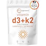 Micro Ingredients Vitamin D3 5,000 IU + K2 MK-7 100 mcg, 300 Softgels | 2-in-1 Bone, Immune & Heart Support | Easy to Swallow, Non-GMO