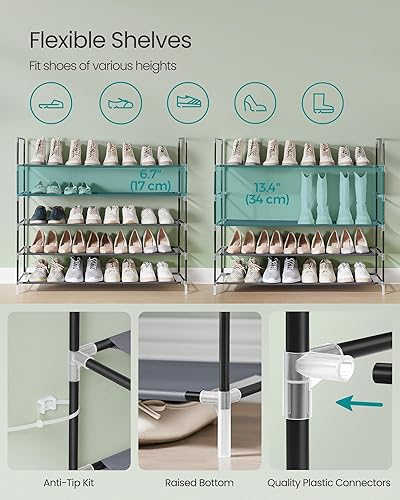 Miniatura 14 de SONGMICS Zapatero, organizador de almacenamiento de zapatos de 3 niveles, estante de zapatos de metal, 12 a 15 pares de zapatos, torre apilable