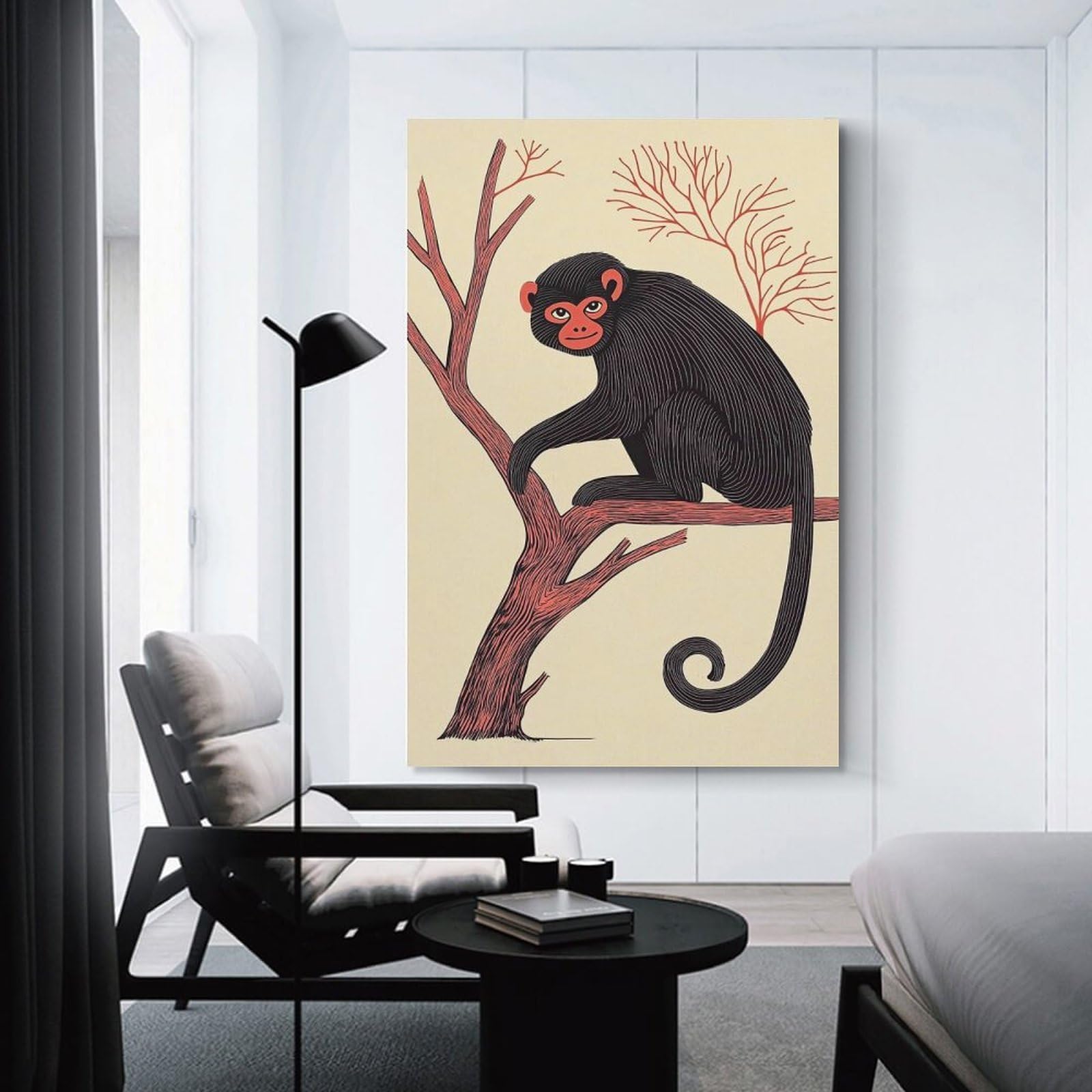 Junmoney Black Monkey on Branch Wall Picture Print 08x12inch(20x30cm), for Lounge Decor, Offices Or Entryway Styling, Versatile Wall Decor for Many Rooms