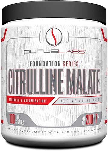 Purus Labs Foundation Series Citrulina Malate Powder | Aminoácido activo L-citrulina | Fuerza, volumen y recuperación | 100 porciones (sin sabor)