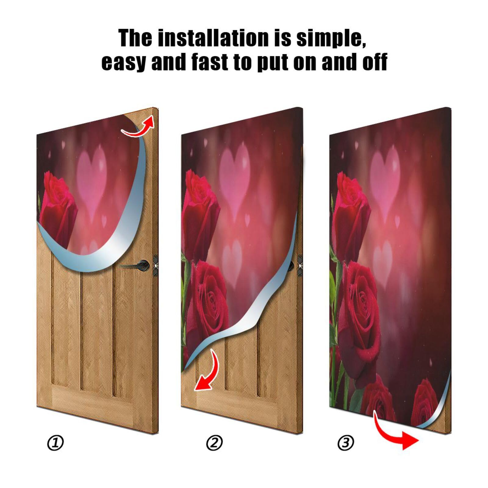 FLildon Red Roses Valentine's Day Door Cover Decoration, Party Accessory Porch Decor for Festive Ornament Room Door Covers 36 x 98 Inch