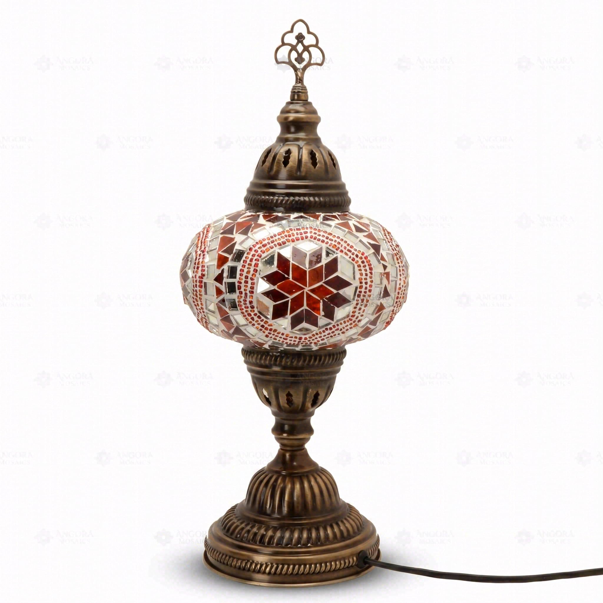 ENVA Czerwona turecka mozaika lampa stołowa - ręcznie wykonana mozaika szklana lampka nocna - geometryczny wzór gwiazdy - marokańska lampa biurkowa boho