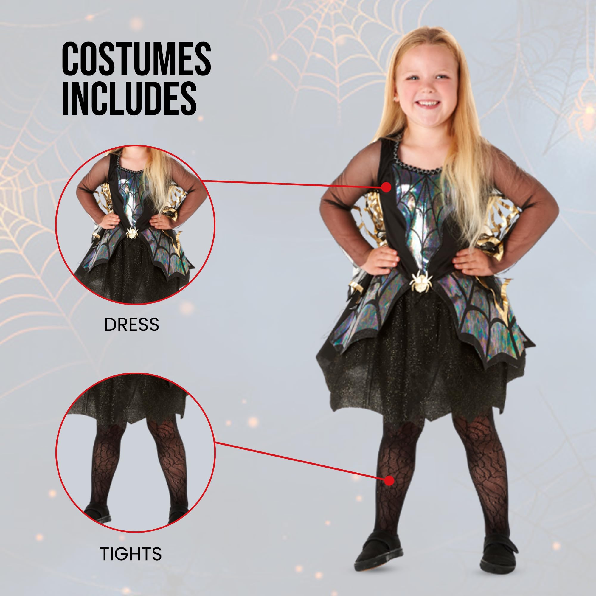 My Illusions Girls Shimmering Spider Kids Halloween Costume Iridescent Fancy Dress Child Outfit (Medium 6-8 Years) - Image 2