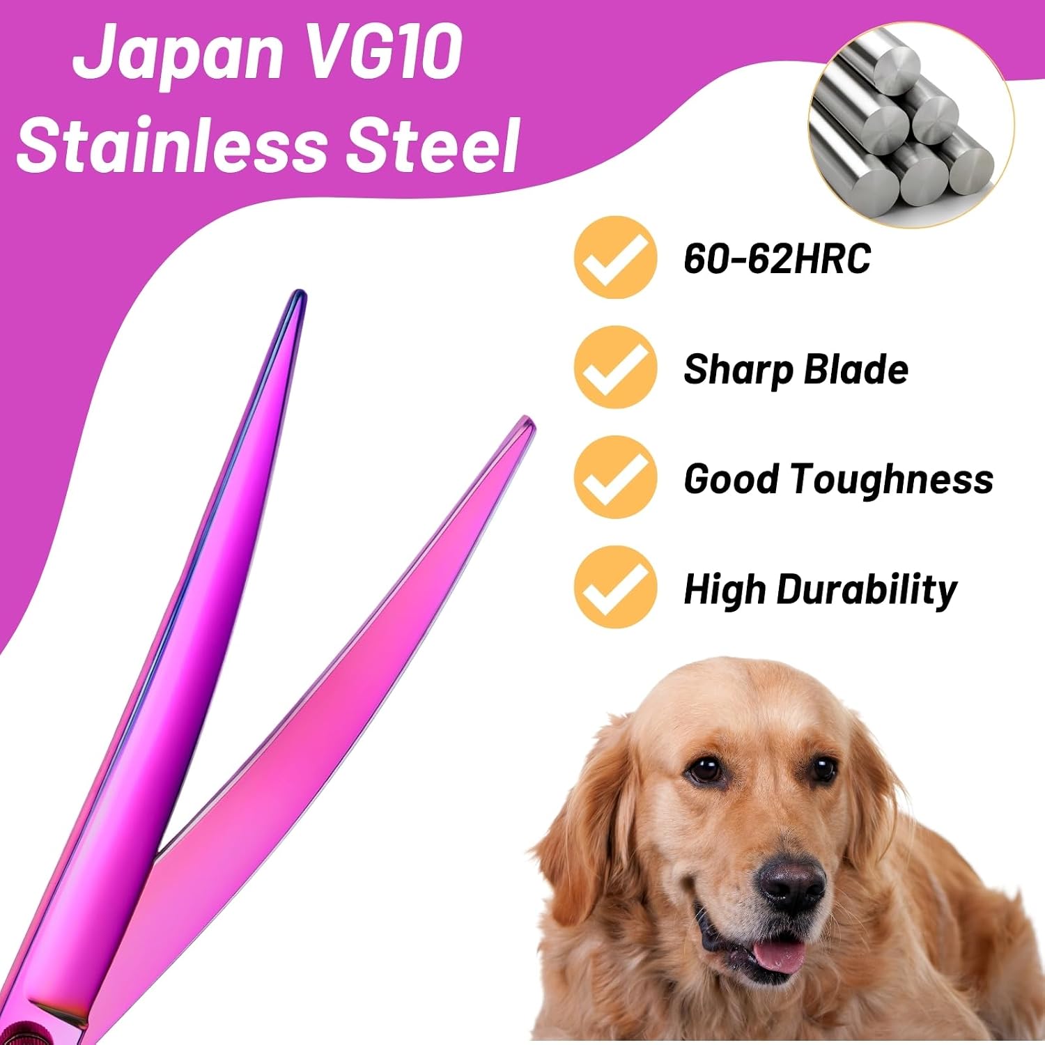 Professional 9" Curved Dog Grooming Scissors, VG10 Steel Sharp Pet Shears | Heavy Duty 30° Downward Curved Blade Scissors for Trimming Face & Paws with Precision Cutting, Ergonomic Grip & Blunt Tips